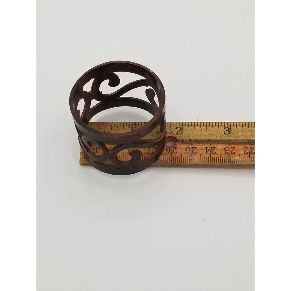 Napkin Ring Holders Set of 8 Metal Cut-Out‎ Scroll Burl Brown Pierced